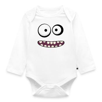 Monster Face - Organic Longsleeve Baby Bodysuit - white - Front