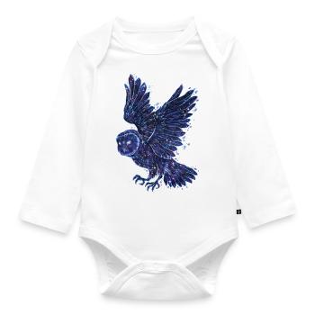 Mystische Eule bei Nacht mit Sternen Himmel - Baby Bio-Langarm-Body - Weiß - Vorne