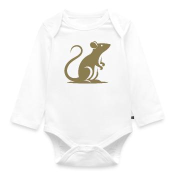 Minimalistische Ratte Maus Silhouette - Baby Bio-Langarm-Body - Weiß - Vorne