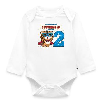 2. Geburtstag Superheld Tiger Jungen Geschenk - Baby Bio-Langarm-Body - Weiß - Vorne