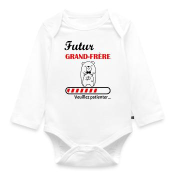 Futur Grand-frère, annonce grossesse, bro - Body Bébé bio manches longues - blanc - Devant