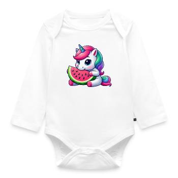 Sweet Unicorn Fruity Watermelon - Organic Longsleeve Baby Bodysuit - white - Front