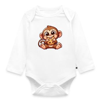 Schimpanse mit Keks Süße Versuchung - Baby Bio-Langarm-Body - Weiß - Vorne