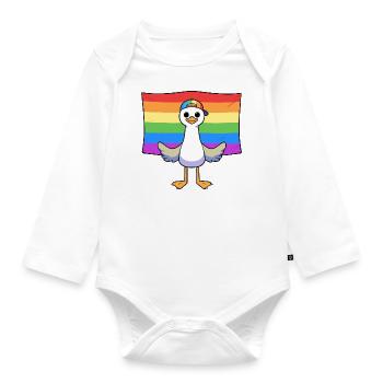 LGBTQIA+ Pride Seagull Cap Rainbow Flag - Organic Longsleeve Baby Bodysuit - white - Front