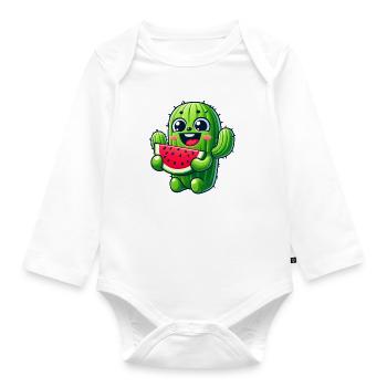 Cute Cactus Comic with Watermelon Fruity - Organic Longsleeve Baby Bodysuit - white - Front