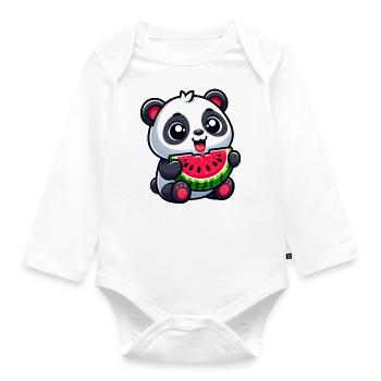 Panda With Watermelon Fruity Cute - Organic Longsleeve Baby Bodysuit - white - Front