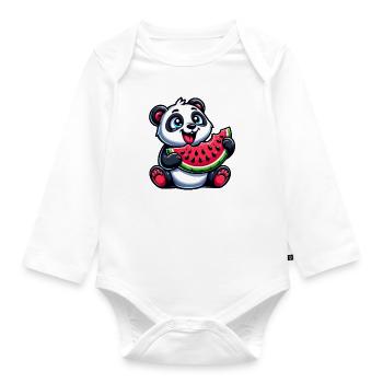 Panda with Watermelon Fruity Funny - Organic Longsleeve Baby Bodysuit - white - Front