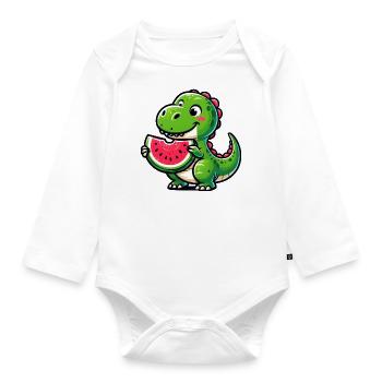 Crocodile With Watermelon Fruity Funny - Organic Longsleeve Baby Bodysuit - white - Front