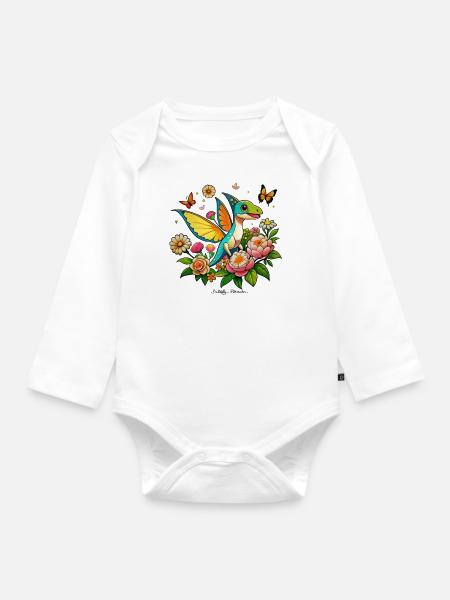Pteranodon-Schmetterling - Baby Bio-Langarm-Body - Weiß
