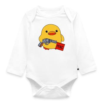 Lustige dicke Baby Ente mit Spielzeugpistole Peng - Baby Bio-Langarm-Body - Weiß - Vorne