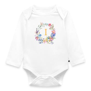 I Monogram Floral, Floral Wreath, Personalizable - Organic Longsleeve Baby Bodysuit - white - Front