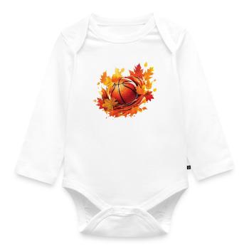 Basketball, maple and oak leaves in autumn - Organic Longsleeve Baby Bodysuit - white - Front
