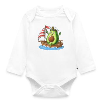 Cool sailing dinghy avocado summer motif - Organic Longsleeve Baby Bodysuit - white - Front