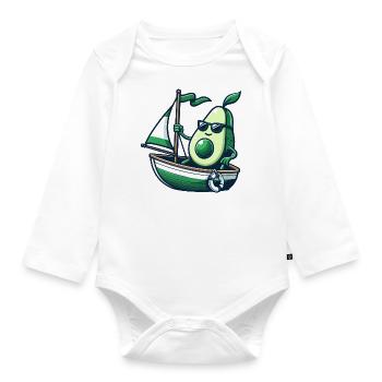 Cool summer sailing dinghy with avocado - Organic Longsleeve Baby Bodysuit - white - Front