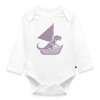 Cool Summer Sailboat T-Rex Silhouette - Organic Longsleeve Baby Bodysuit - white - Front