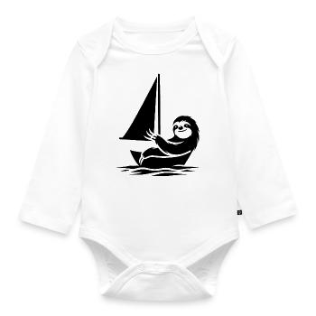 Minimalist Sailing Dinghy Sloth Summer - Organic Longsleeve Baby Bodysuit - white - Front