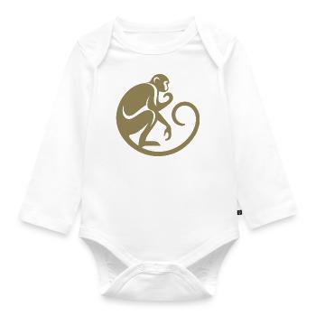 Affe Schimpanse Silhouette Minimalistisch - Baby Bio-Langarm-Body - Weiß - Vorne