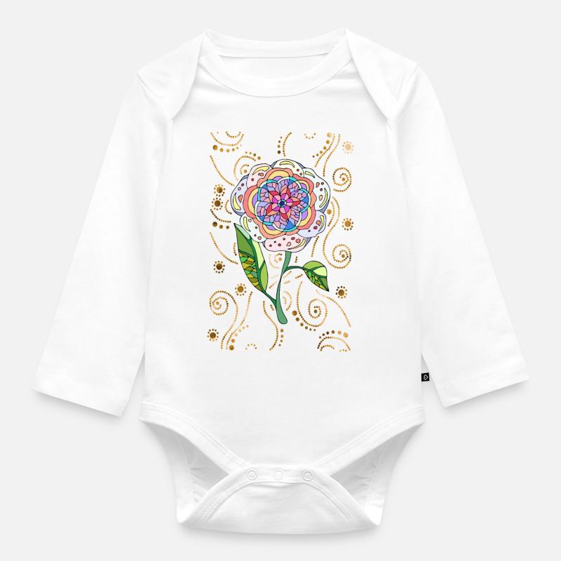 Blume - Baby Bio-Langarm-Body - Weiß