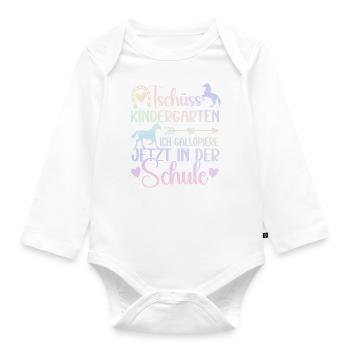 Schulkind 2024 Mädchen Pferd Einschulung 2024 Mädc - Baby Bio-Langarm-Body - Weiß - Vorne