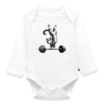Katze Handstand Fitness Training Workout - Baby Bio-Langarm-Body - Weiß - Vorne