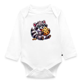 Süßer Waschbär Keks Dessert Nachtisch Süßigkeit - Baby Bio-Langarm-Body - Weiß - Vorne