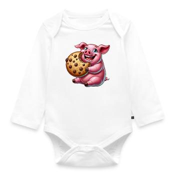 Süßes Schwein Cookie Nachtisch Leckereien - Baby Bio-Langarm-Body - Weiß - Vorne