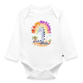 Anniversaire dinosaure Dino Anniversaire pour les garçons B-Day - Body Bébé bio manches longues - blanc - Devant