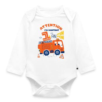 pompiers pour enfants 1er anniversaire 1 an - Body Bébé bio manches longues - blanc - Devant
