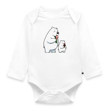 Father & Son Polar Bear w. Strawberry Chocolate Ice Cream - Organic Longsleeve Baby Bodysuit - white - Front