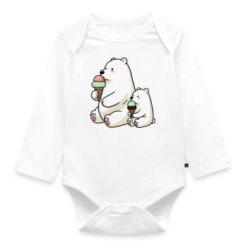 Vater & Sohn Eisbären m. Erdbeer Schokoladen Eis - Baby Bio-Langarm-Body - Weiß - Vorne