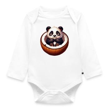 Panda mignon avec des fruits d’été de dessin animé à la noix de - Body Bébé bio manches longues - blanc - Devant
