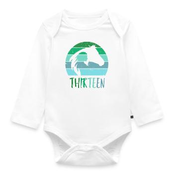 Geburtstag 13 Mädchen Pferd Reiten Stall Dreizehn - Baby Bio-Langarm-Body - Weiß - Vorne