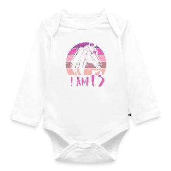 Geburtstag 13 Mädchen Pferd Reiten Stall Dreizehn - Baby Bio-Langarm-Body - Weiß - Vorne