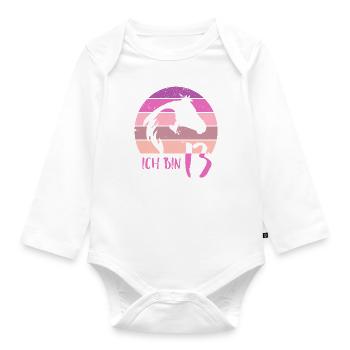 Geburtstag 13 Mädchen Pferd Reiten Stall Dreizehn - Baby Bio-Langarm-Body - Weiß - Vorne