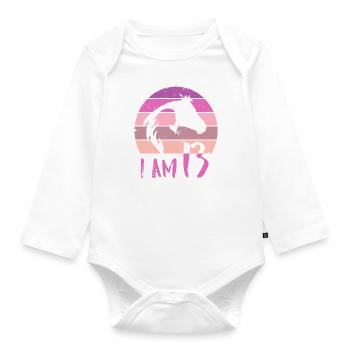 Geburtstag 13 Mädchen Pferd Reiten Stall Dreizehn - Baby Bio-Langarm-Body - Weiß - Vorne