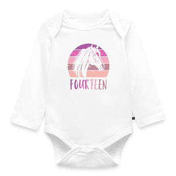 Geburtstag 14 Mädchen Pferd Reiten Stall Fourteen - Baby Bio-Langarm-Body - Weiß - Vorne