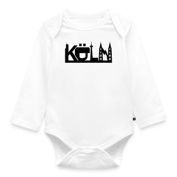 Cologne skyline with sights - Organic Longsleeve Baby Bodysuit - white - Front