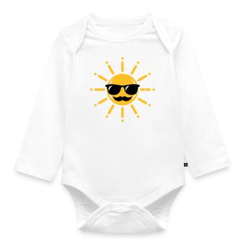 Funny Sun With Sunglasses And Moustache (3C) - Organic Longsleeve Baby Bodysuit - white - Front