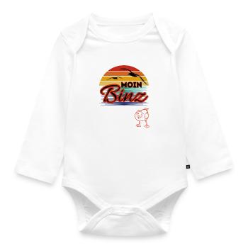 Moin Binz mit Möwe im Retro Style-Insel Rügen/Binz - Baby Bio-Langarm-Body - Weiß - Vorne