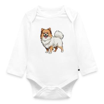 Pomeranian Hund Tier - Baby Bio-Langarm-Body - Weiß - Vorne