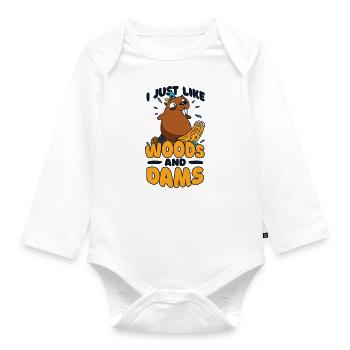 Ich mag einfach Woods And Dams Castor Canadensis - Baby Bio-Langarm-Body - Weiß - Vorne