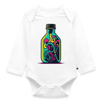 Flasche mit bunten Ranken - Baby Bio-Langarm-Body - Weiß - Vorne