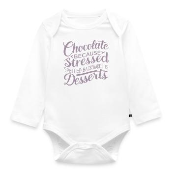 Chocolate Desserts Stress Funny Dessert Quote - Organic Longsleeve Baby Bodysuit - white - Front