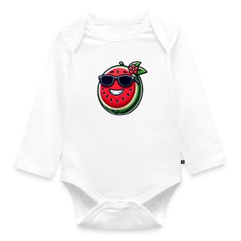 Cool watermelon with fruity sunglasses - Organic Longsleeve Baby Bodysuit - white - Front