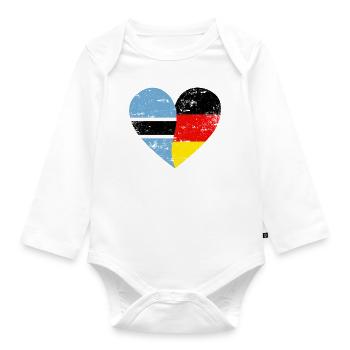 Botswana Deutschland Flaggenherz - Baby Bio-Langarm-Body - Weiß - Vorne