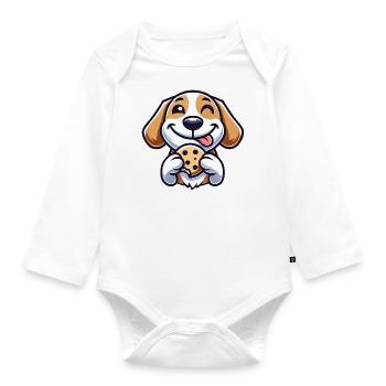 Beagle Hund Nachtisch Cookie Süßigkeit - Baby Bio-Langarm-Body - Weiß - Vorne