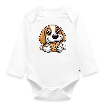 Beagle Hund Cookie Nachtisch Süßigkeiten - Baby Bio-Langarm-Body - Weiß - Vorne