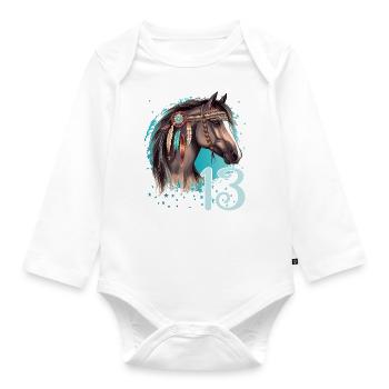 Geburtstag 13 Mädchen Pferd Reiten Stall Dreizehn - Baby Bio-Langarm-Body - Weiß - Vorne