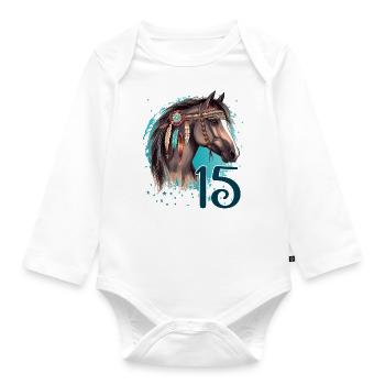 Geburtstag 15 Mädchen Pferd Reiten Stall Fünfzehn - Baby Bio-Langarm-Body - Weiß - Vorne