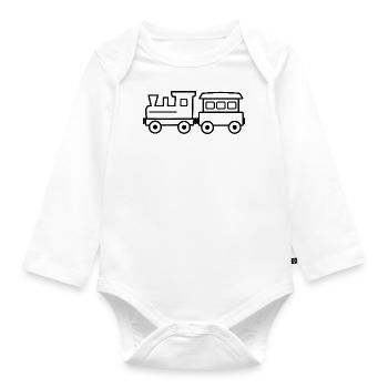 Train jouet en bois - Body Bébé bio manches longues - blanc - Devant